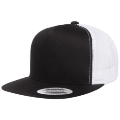 Classic Yupoong Black White Flat Brim Trucker front