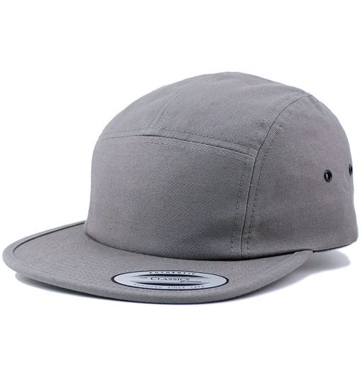 Yupoong Plain Blank 5 Panel Camp Cap Grey