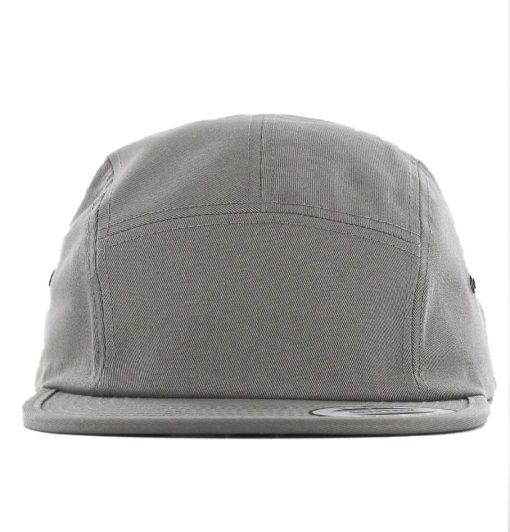 Yupoong Plain Blank 5 Panel Camp Cap Grey - Image 2