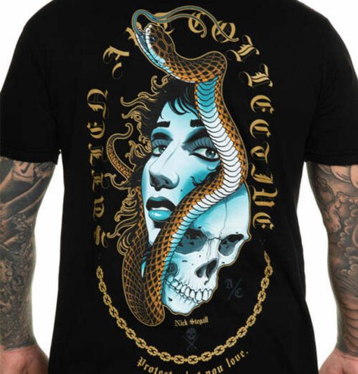 Sullen Art Collective Stegall Skull Protect What You Love Tattoo Tee Black Short Sleeve T Shirt dacave store2 front