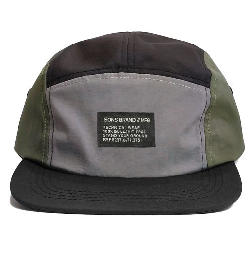 5 Panel Nylon Camper "Mind the Patch" by SONS brand Grey-Green-Black - Image 2