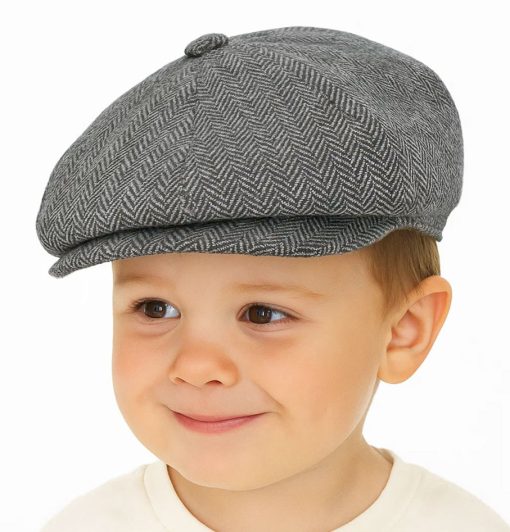 Kids Newsboy Herringbone Grey Cap - Image 2