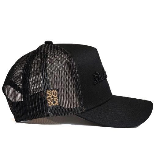 SONS "NO SURRENDER II" Black on Black Aframe Trucker Mesh Cap - Image 3