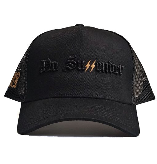 SONS "NO SURRENDER II" Black on Black Aframe Trucker Mesh Cap - Image 2